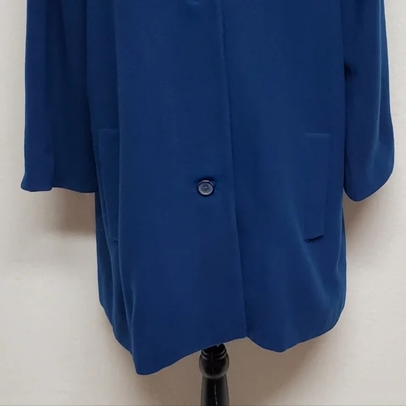 Rare Vintage 1970s Anne Klein Blue Wool Cashmere Pleated Topcoat Swing Coat - Picture 6 of 16